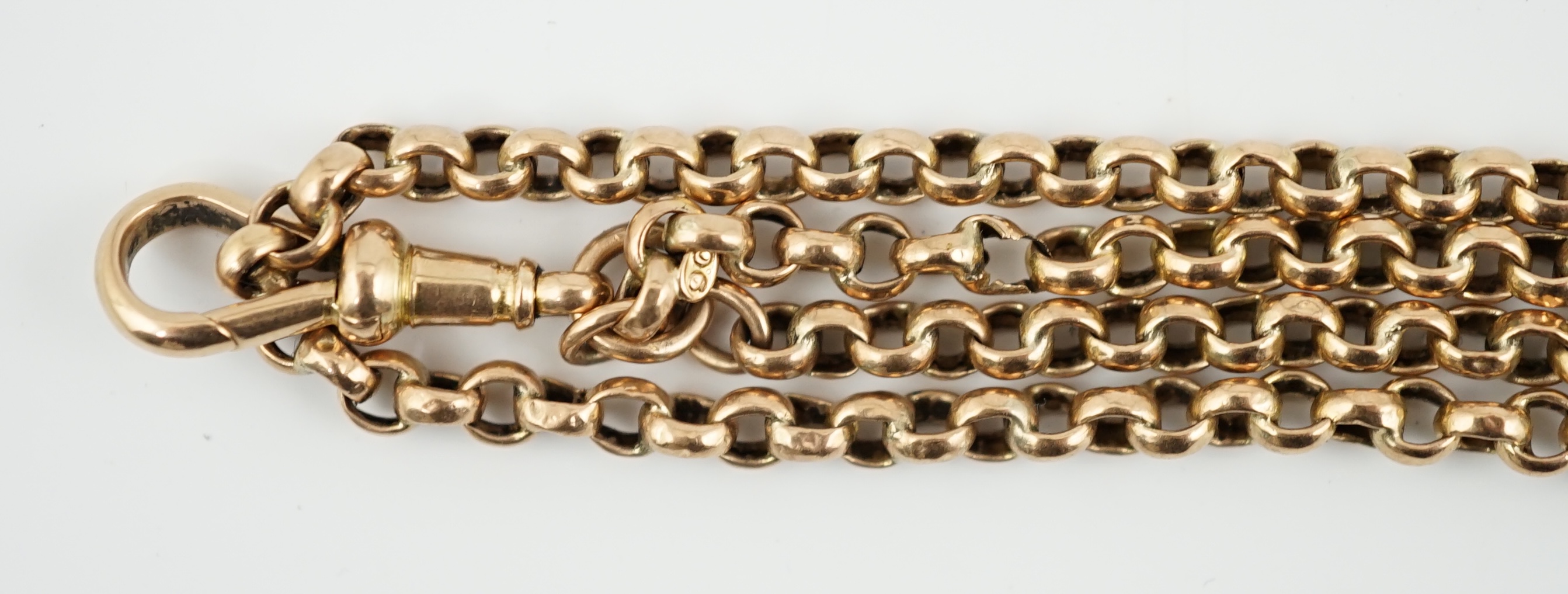 A Victorian 9ct gold twin strand guard chain